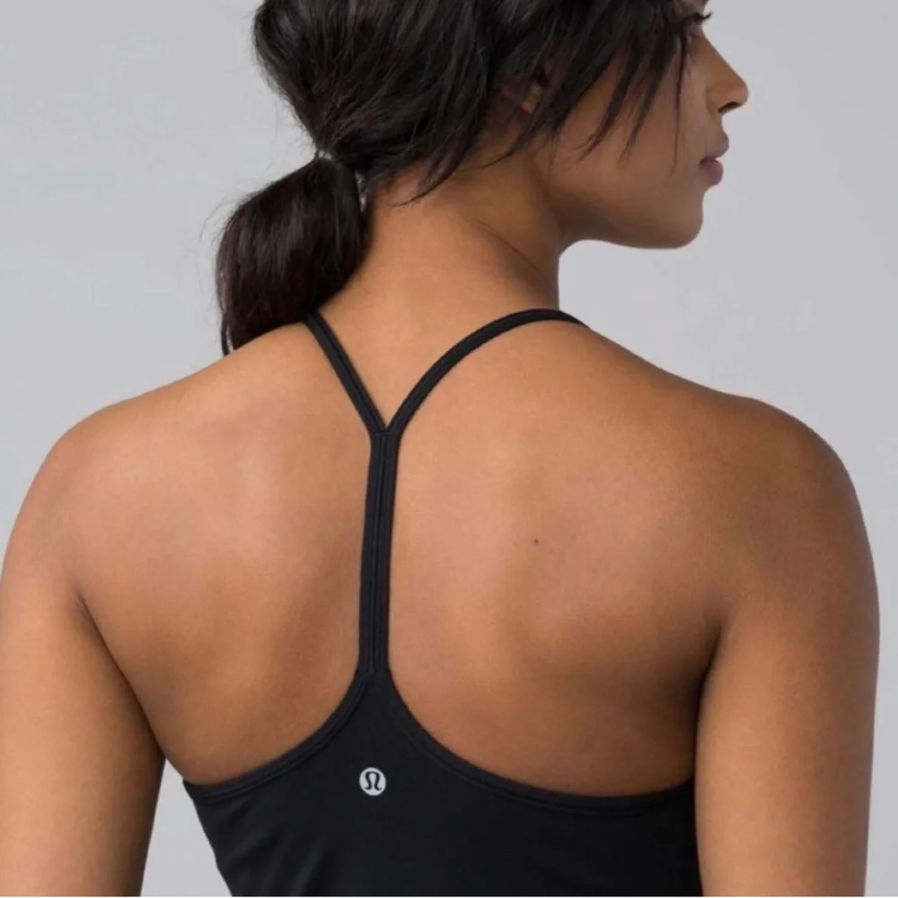LULULEMON Power Pose Tank Top with Shelf Bra Black A/B Cup Luon Size 4 EUC
